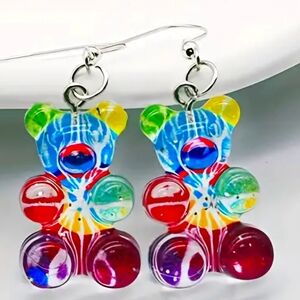 Tie-Dye Gummy Bear Earrings Cute Stylish Jewelry Dangle Earrings